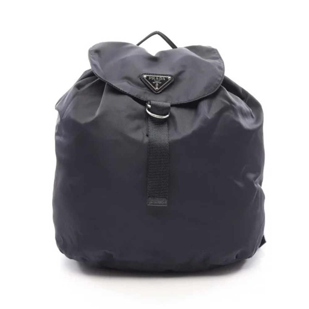 Prada Triangle Plate Drawstring Backpack Bag Leather Navy Blue